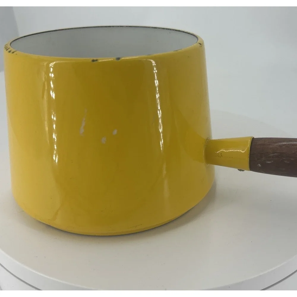 VTG Copco Melting Pot Teak Handle Enameled Yellow Michael‎ Lax Holland Sauce Pan